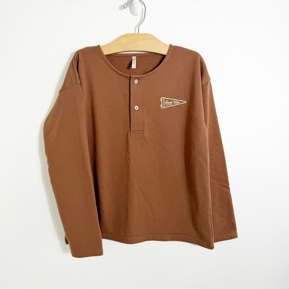 Rylee + Cru Henley Sweatshirt Kids 8-9Y Brown Home Team Pennant Graphic Pullover
